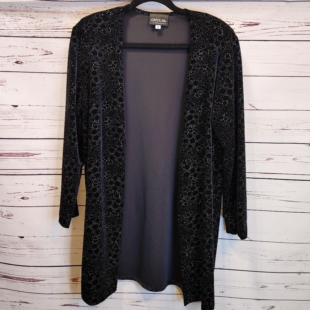 Onyx Nite Black Burnout Velvet Open Front Cardigan Size 8 Evening Wear - Picture 5 of 13